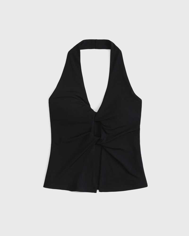 Bra-Free Twist Halter Cutout Top