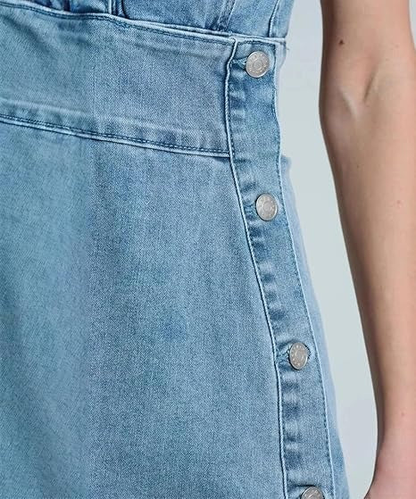 V-Neck Buttons Wrap Hip Denim Dress
