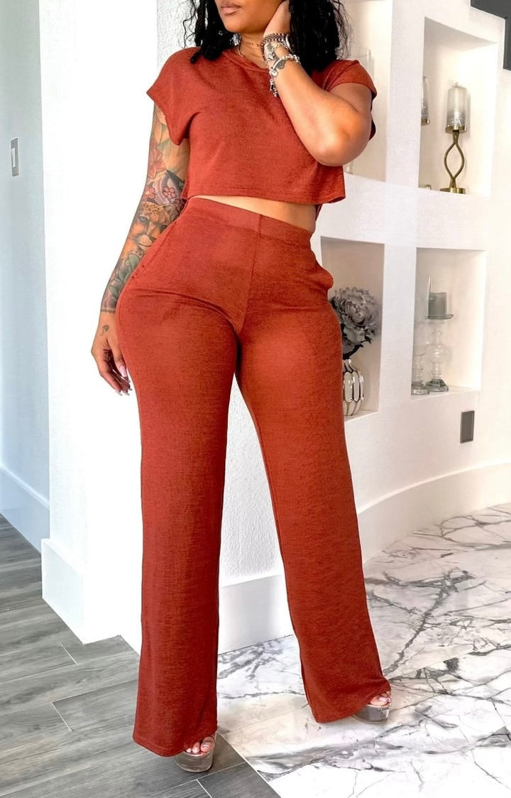 Solid Color Cotton Casual Two-piece Suit With Pockets