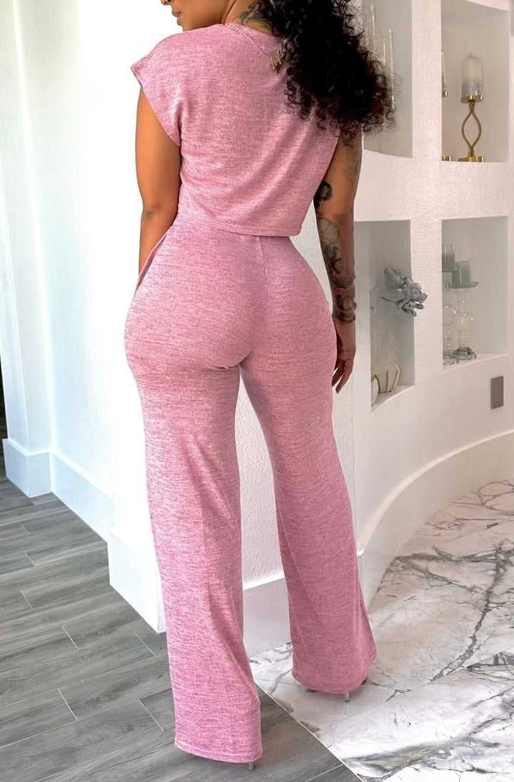 Solid Color Cotton Casual Two-piece Suit With Pockets