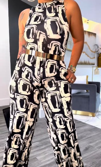 Sleeveless Print Jumpsuit