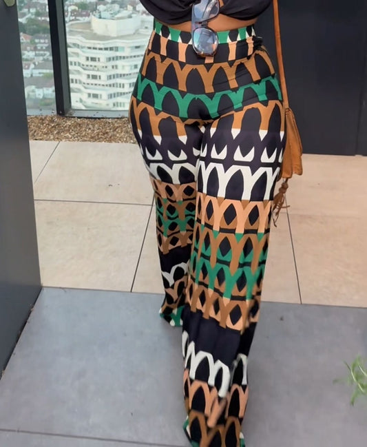 Printed Wide Legged Lenin Pants