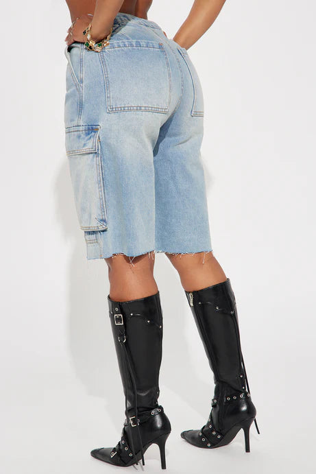 Light Wash Denim Cargo Jorts