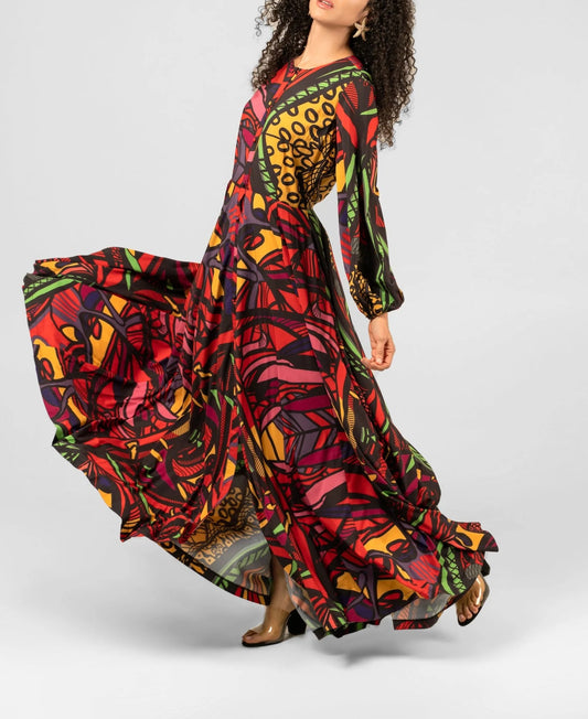 Red Printed Maxi Shirt Dress