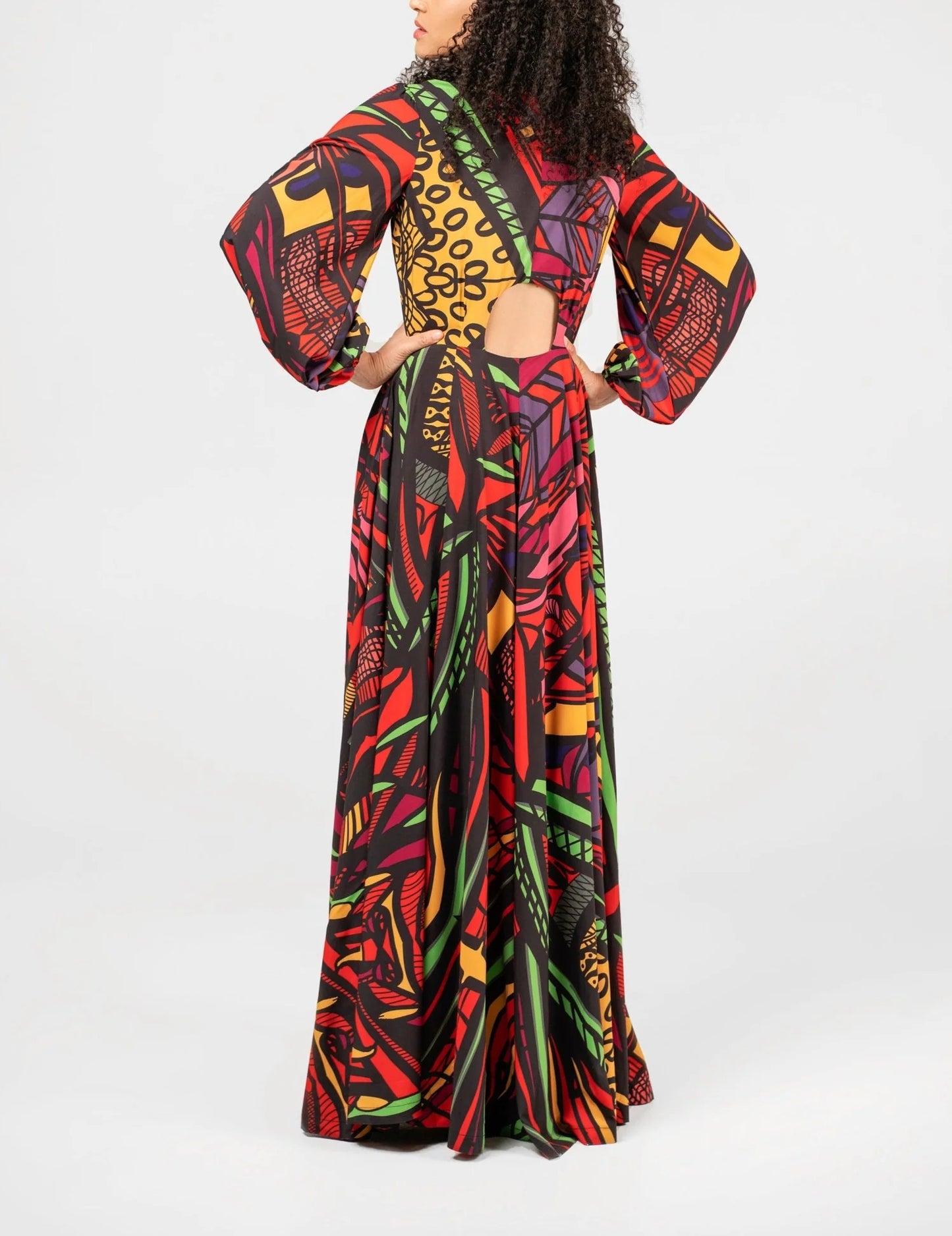 Red Printed Maxi Shirt Dress