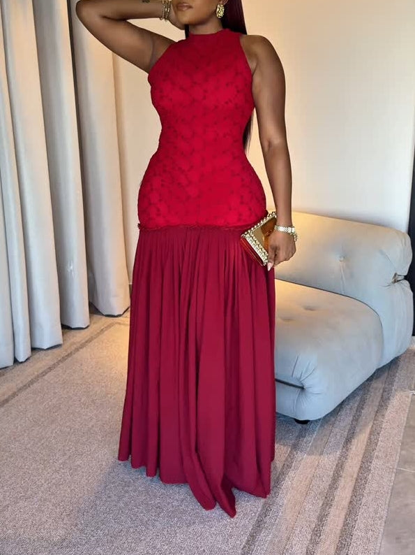 Floral Patchwork Sleeveless Maxi Dress