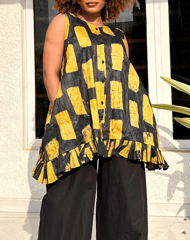 Contrast Color Sleeveless Pocket Midi Top