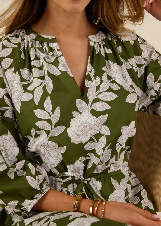 Flattering Green Allover Floral Print Mini Dress