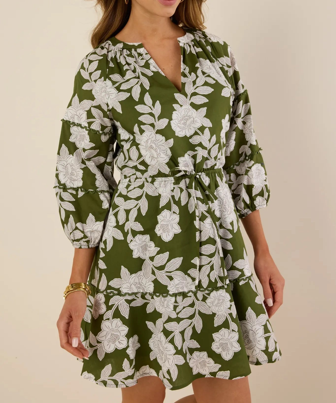 Flattering Green Allover Floral Print Mini Dress