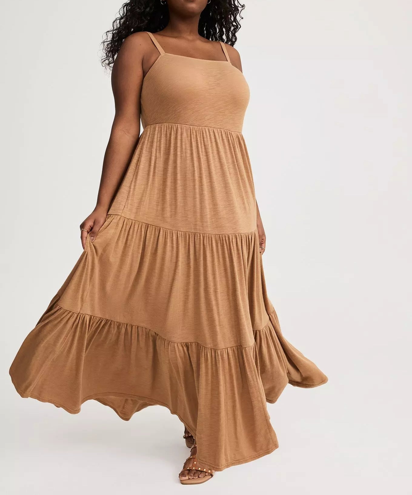 Tobacco Brown Tiered Maxi Dress