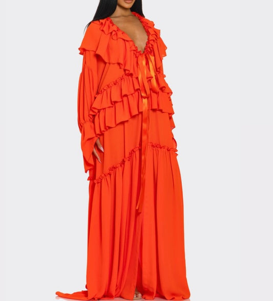 Orange Ruffle Maxi Dress