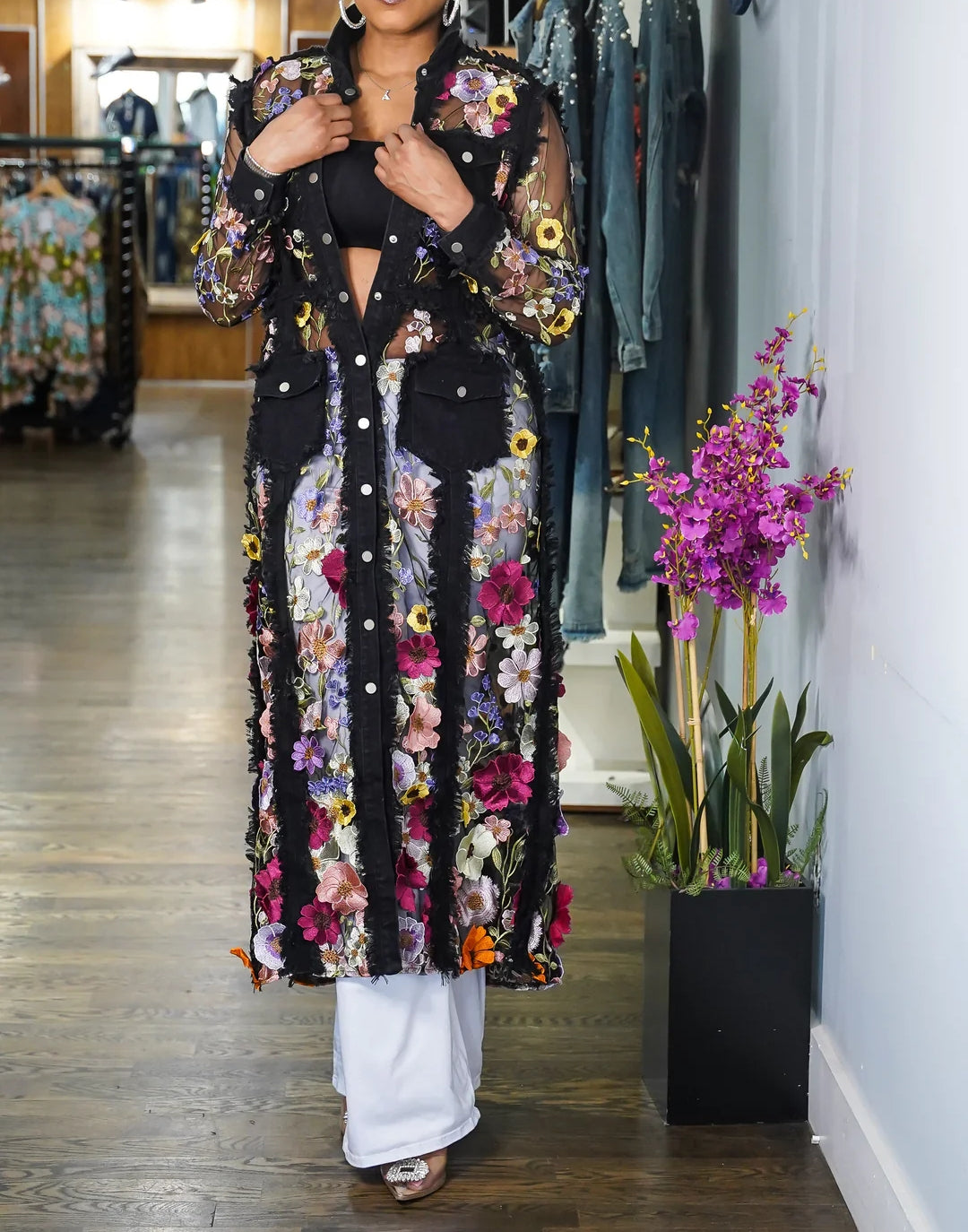 Flower Petal Denim Long Jacket