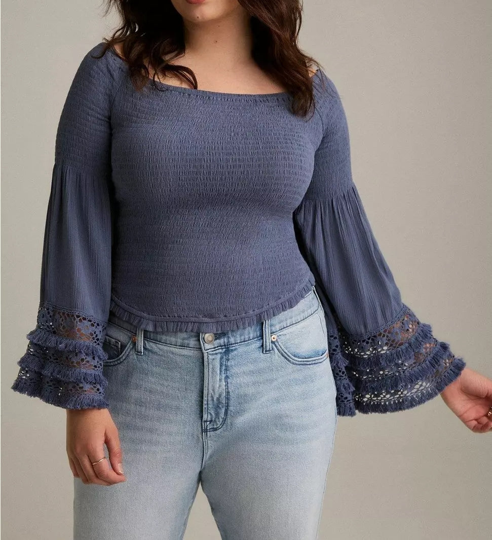 Ceramic Blue Off-Shoulder Crop Top