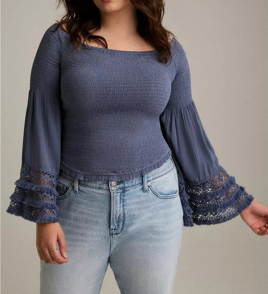 Ceramic Blue Off-Shoulder Crop Top