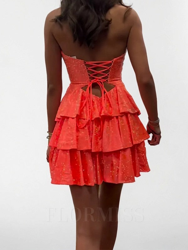 Bodycorn A Line Sweetheart Satin Cut Out Ruffled Homecoming Dress With Beads