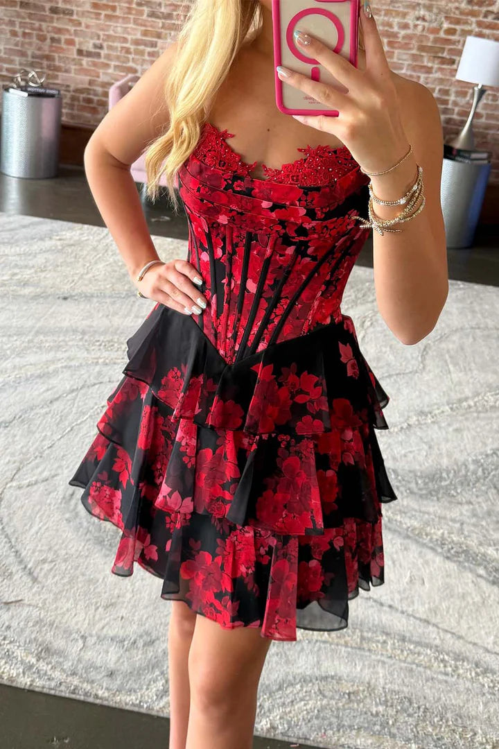 Ruffle & Tulle Homecoming Dress With Appliques
