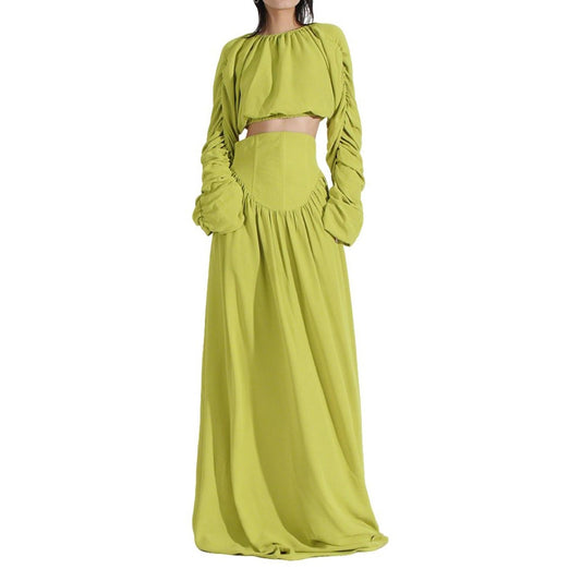 Long Sleeve Ruched Skirt Set