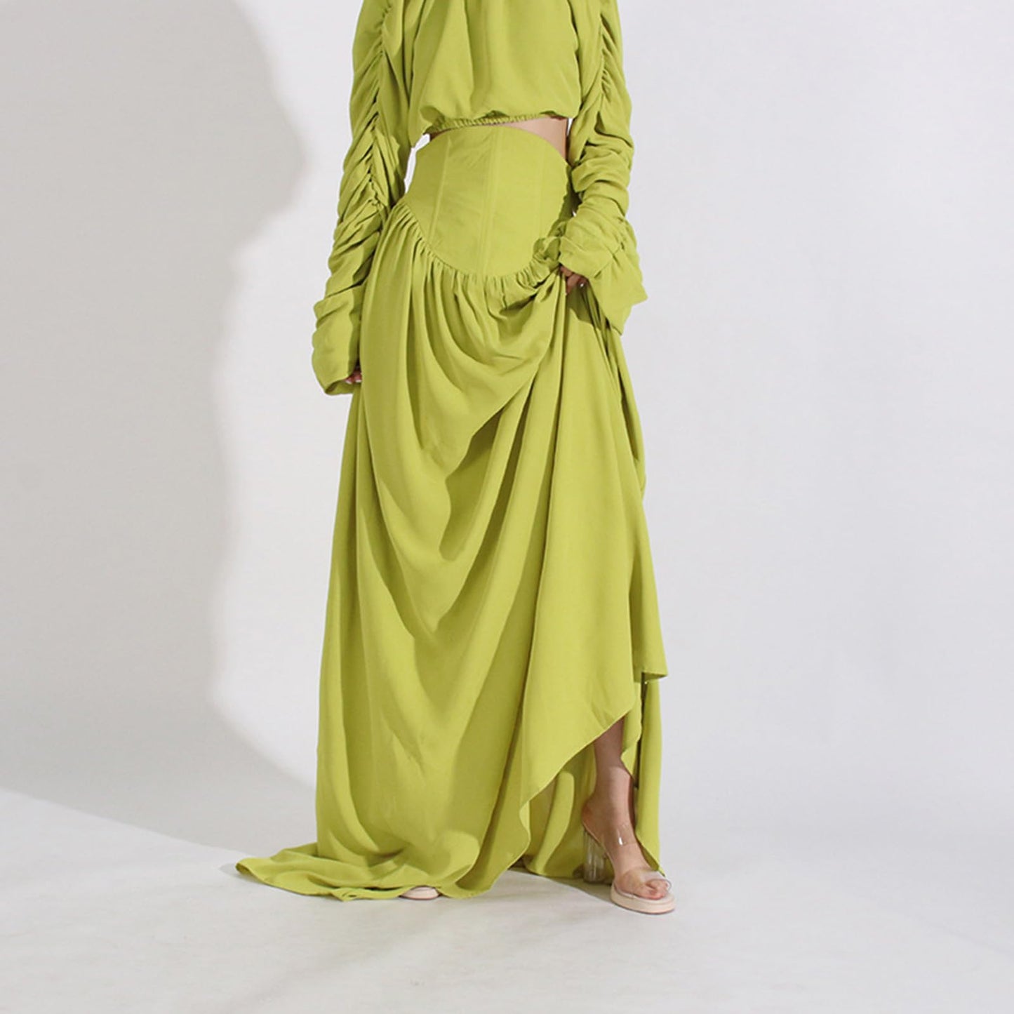 Long Sleeve Ruched Skirt Set