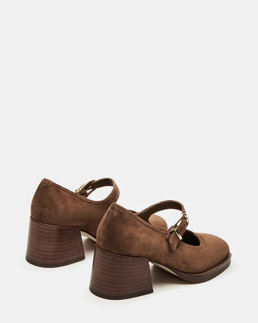 Chestnut Suede Block Heel Mary Janes Loafers