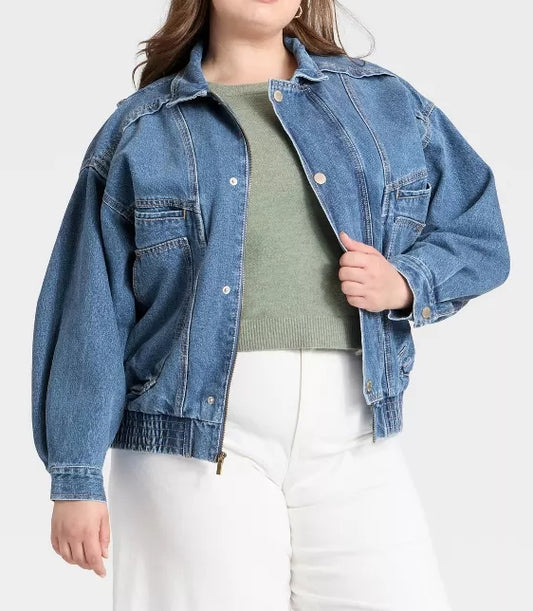 Relaxed Denim Bomber Jacket