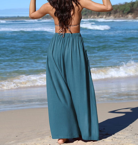 Women Linen Wide Leg Boho Pants