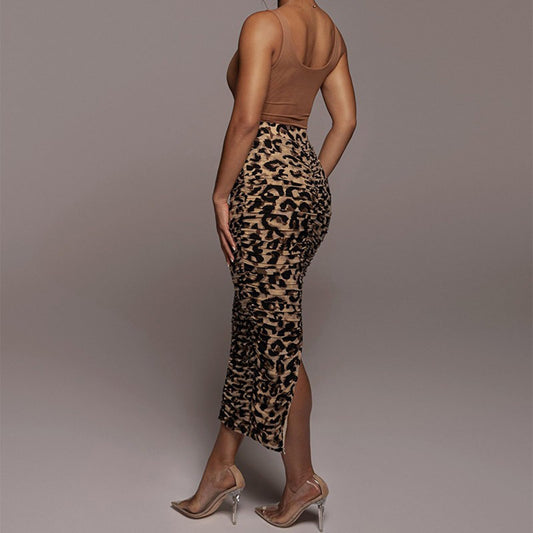 Silk Satin Elastic Cheetah Skirt