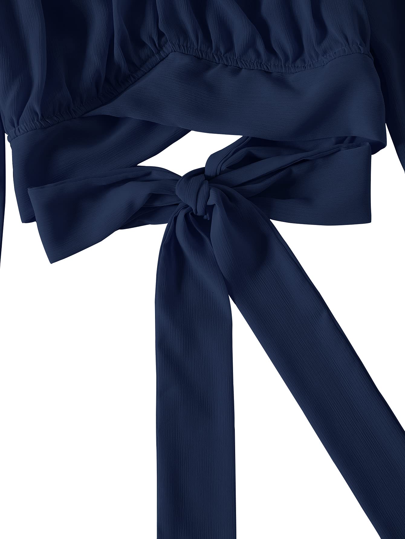 Women's Cute Off Shoulder Long Sleeve Self Tie Knot Crop Tube Top Blouse