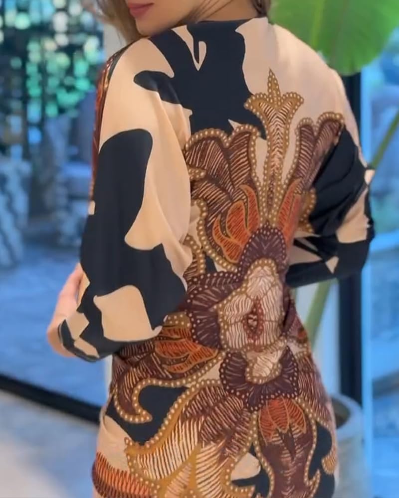 Bodycon Long Sleeve Dress Casual Plunge V Neck Ruched Midi Dress