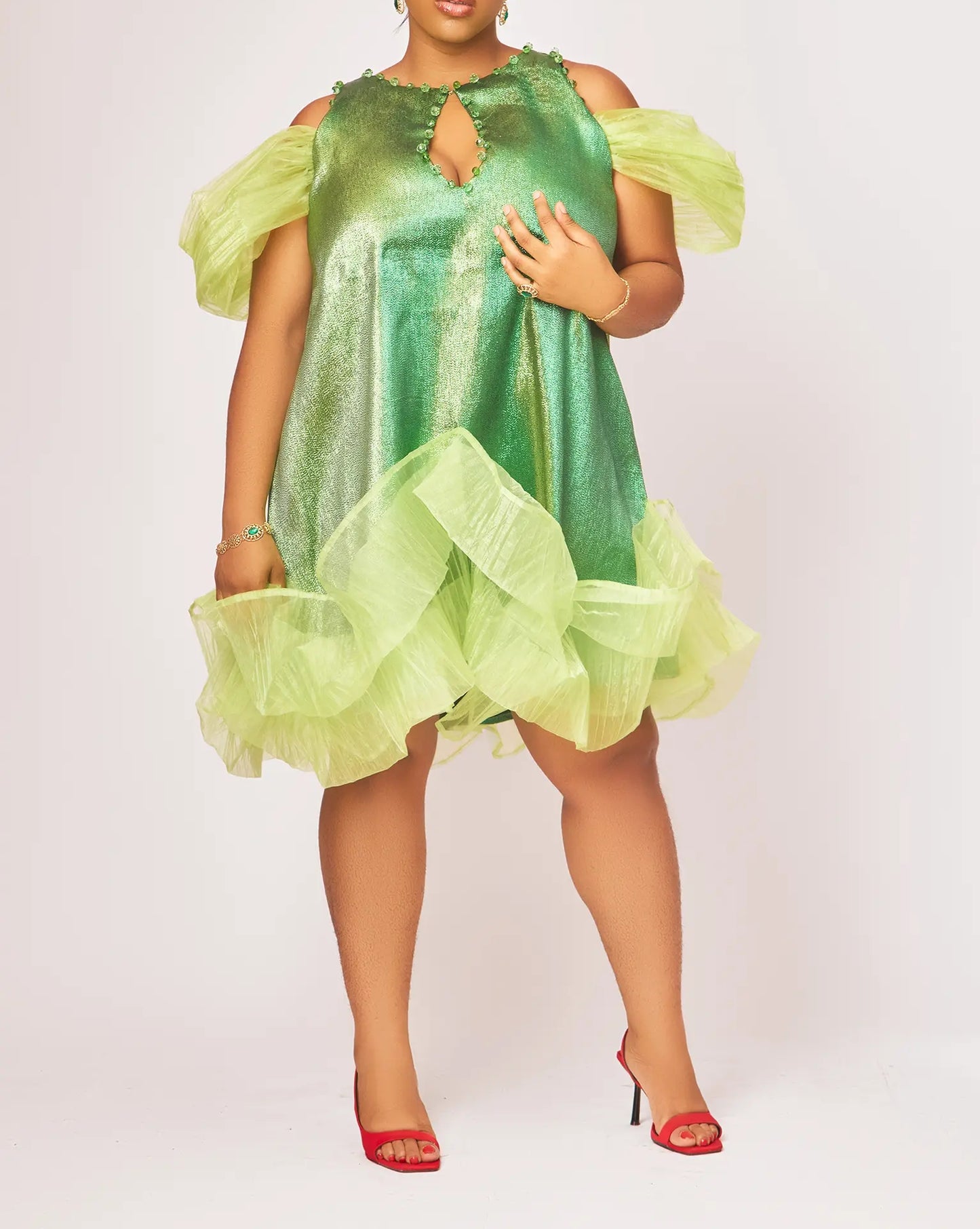 Stunning Damask&organza Sleeveless Flare Dress