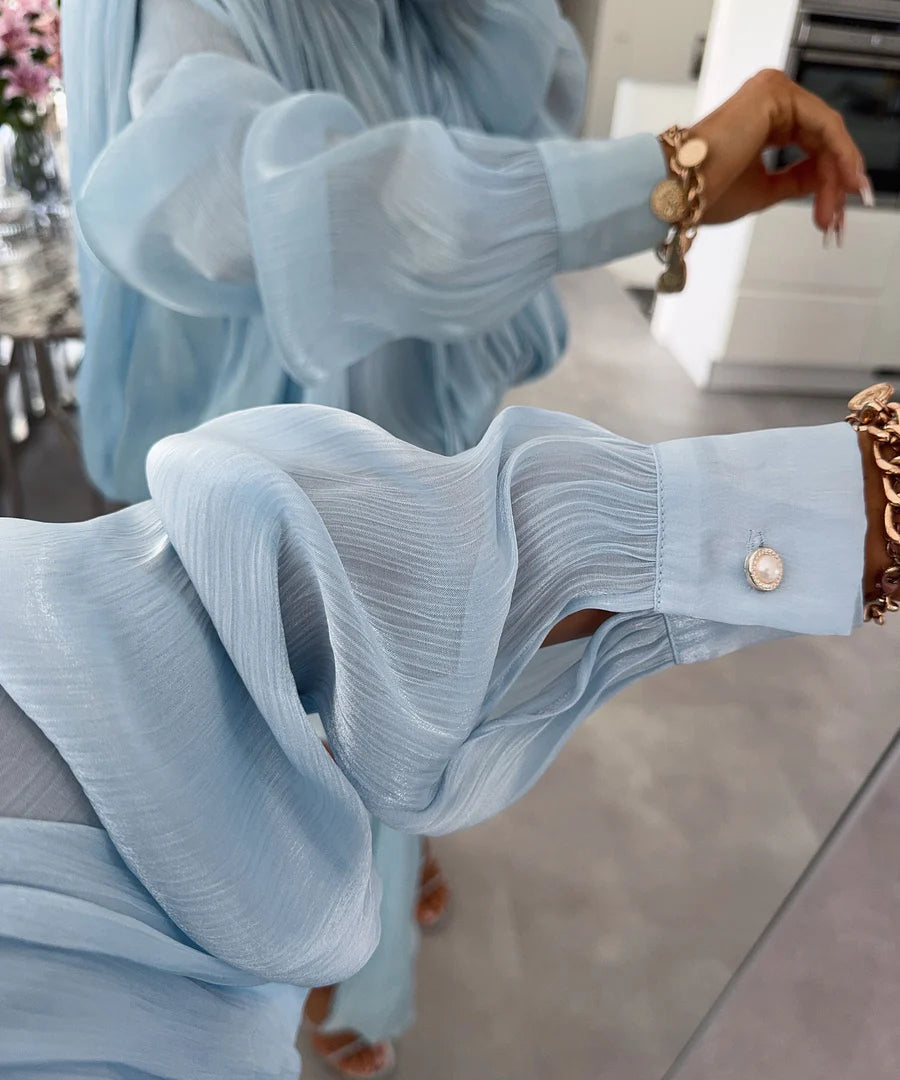 Flowy Chiffon Hollow Out Long Sleeve Dress