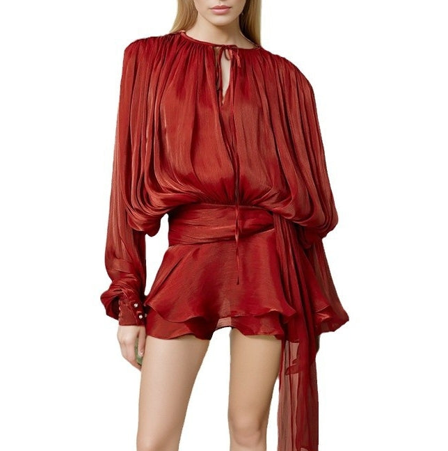 Flowy Chiffon Hollow Out Long Sleeve Dress