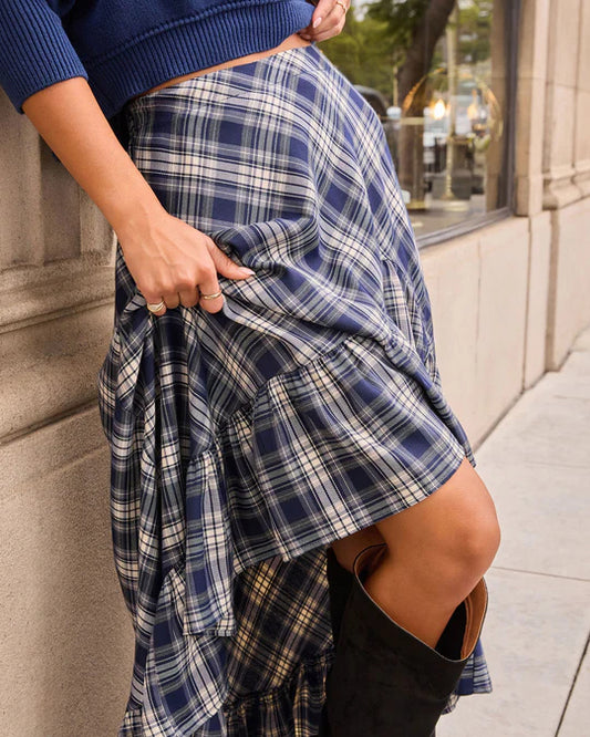 Plaid High Low Midi Skirt