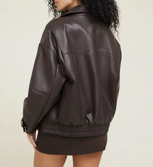 Oversized Faux Leather Aviator Jacket