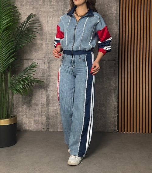 Parachute Fabric Fringed Denim Suit