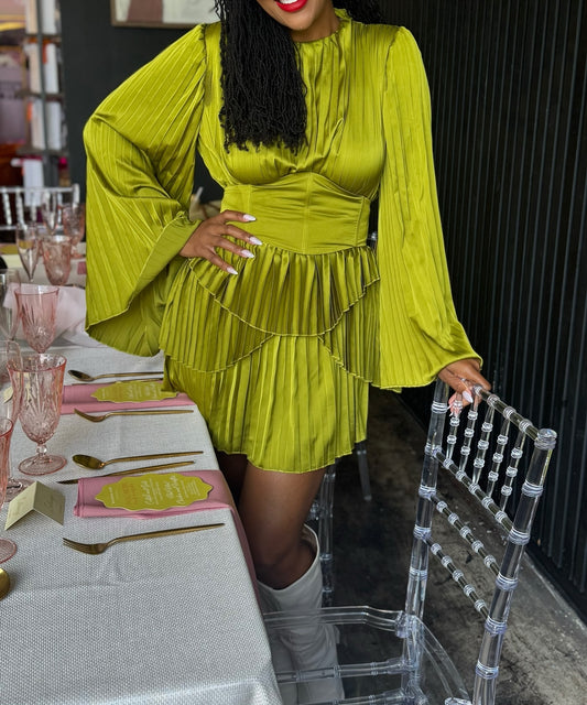 Lime Pleated Mini Dress