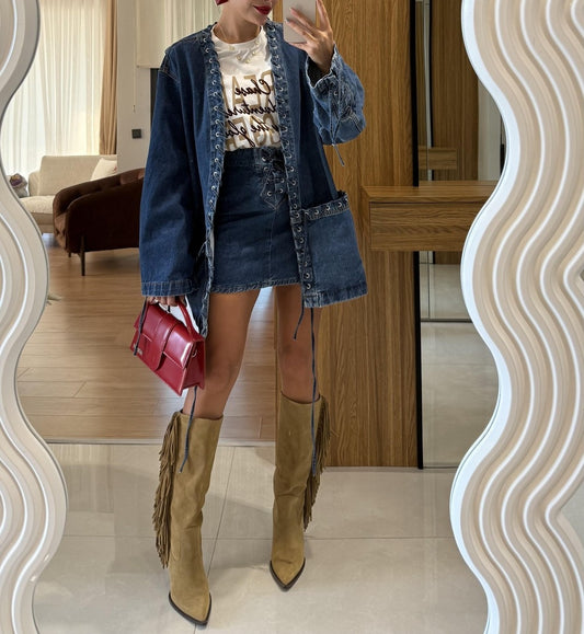 Denim Eyelet Detailed Jacket