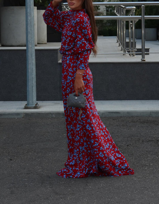 Floral Stand Collar Maxi Dress