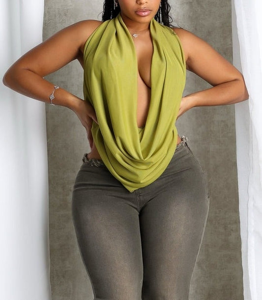 Cascading Cowl Neck Tie Top