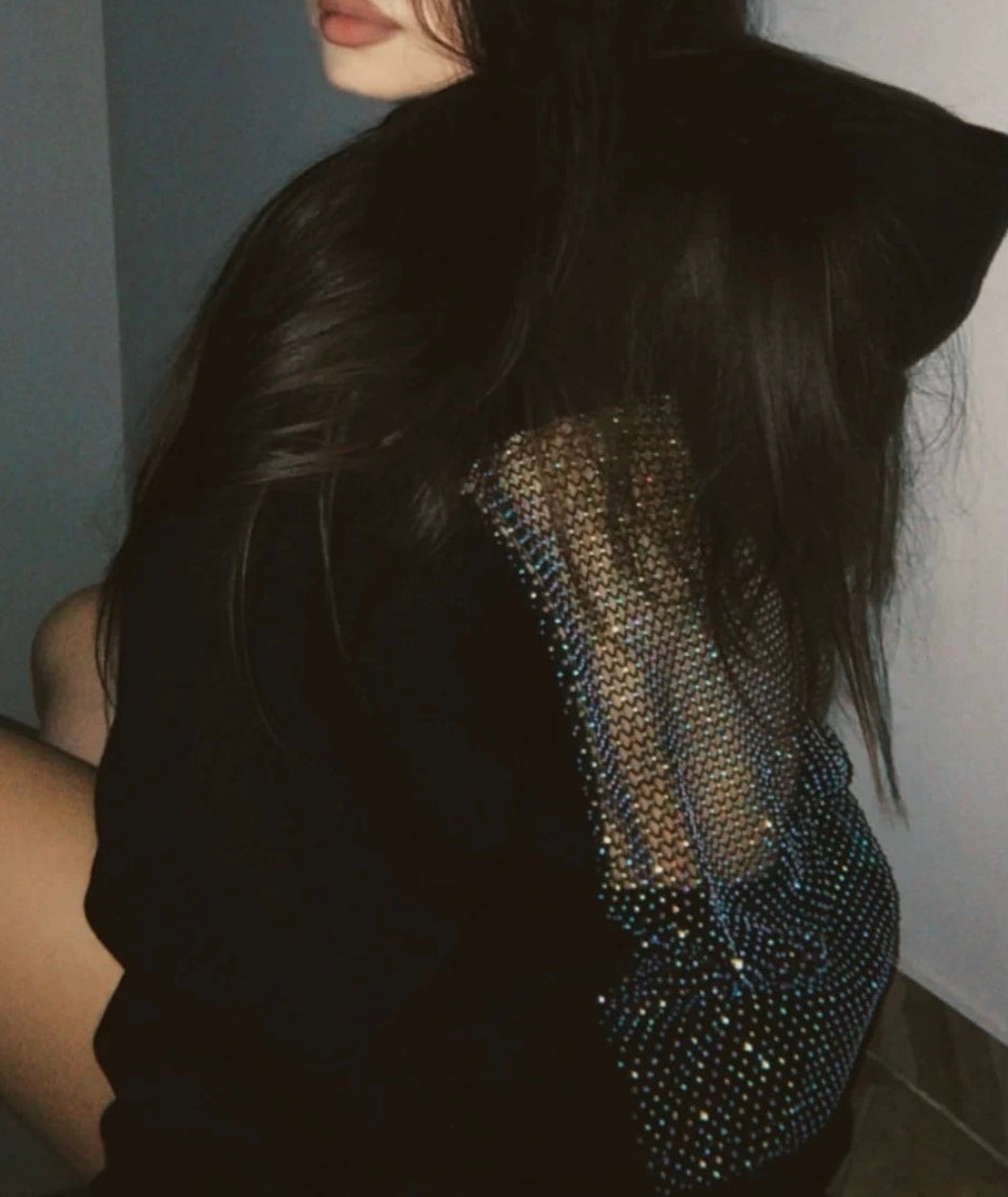 Oversize Casual Shiny Hollow Mesh Long Sleeve Hooded Sweatshirt