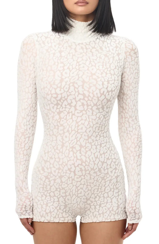 Leopard Mock Neck Long Sleeve Romper