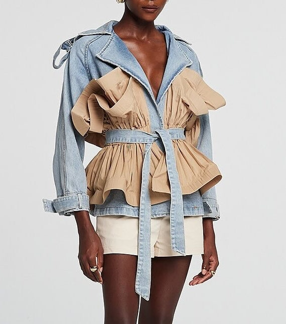 Khaki Pleated Denim Jacket