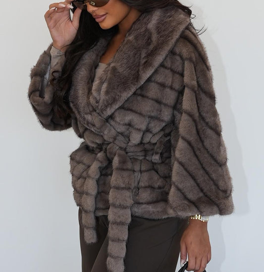 Short Faux Fur Coat With Belt