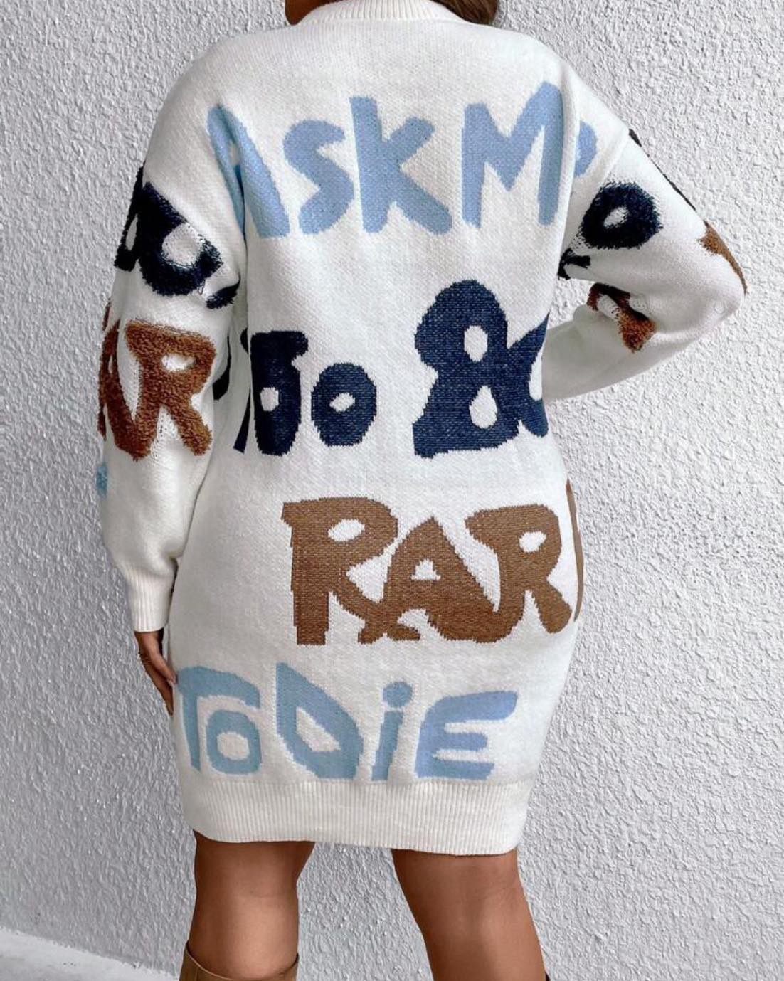 Cozy Letter Alphabets Pattern Knit Sweater Dress