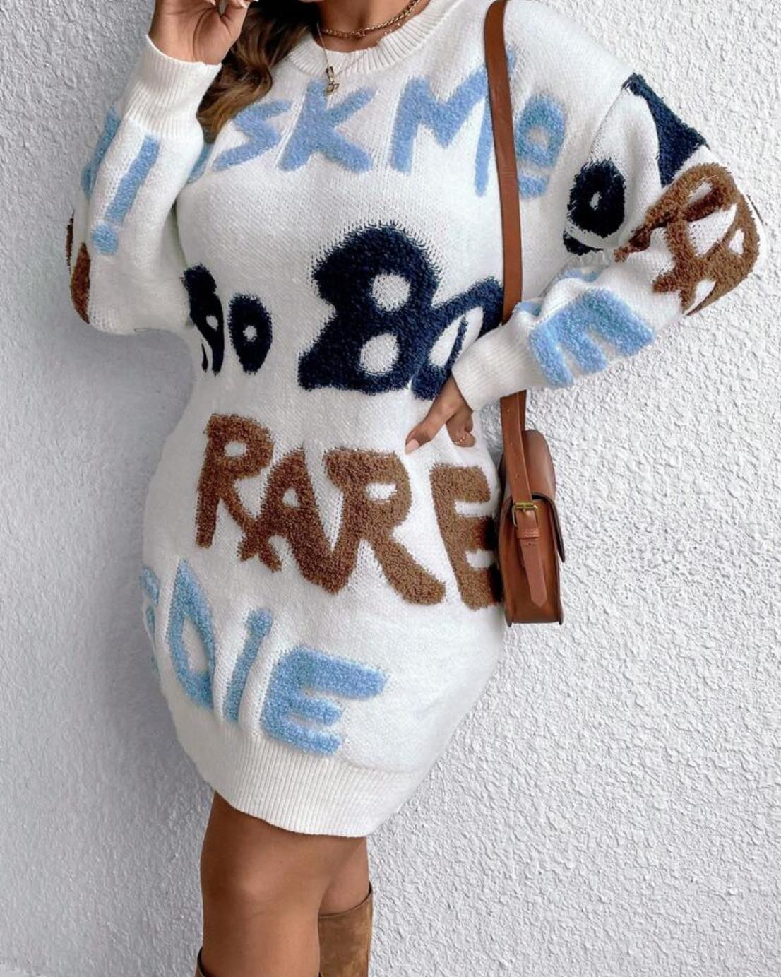 Cozy Letter Alphabets Pattern Knit Sweater Dress