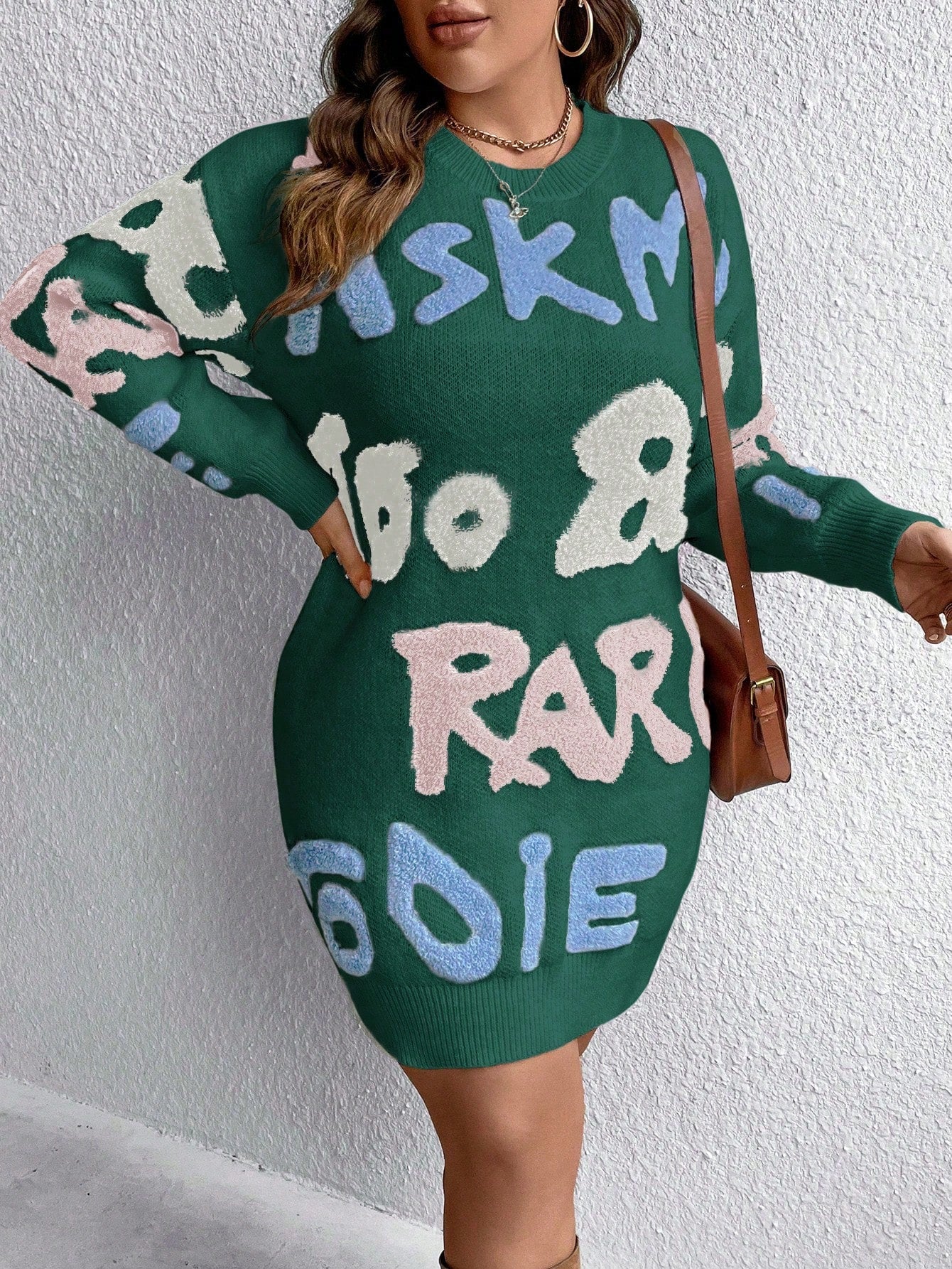 Cozy Letter Alphabets Pattern Knit Sweater Dress