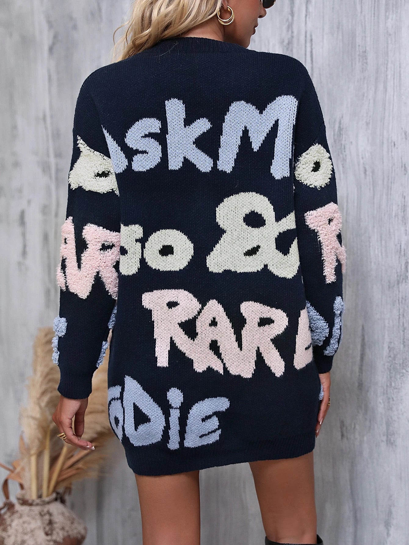 Cozy Letter Alphabets Pattern Knit Sweater Dress