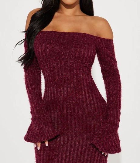 Wine Red Maxi Sweater Dress