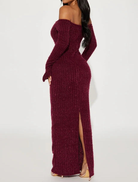 Wine Red Maxi Sweater Dress
