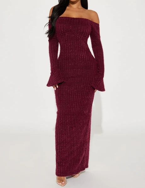 Wine Red Maxi Sweater Dress