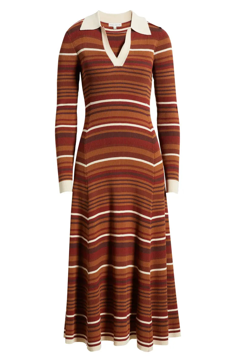 Stripe Long Sleeve Midi Sweater Dress
